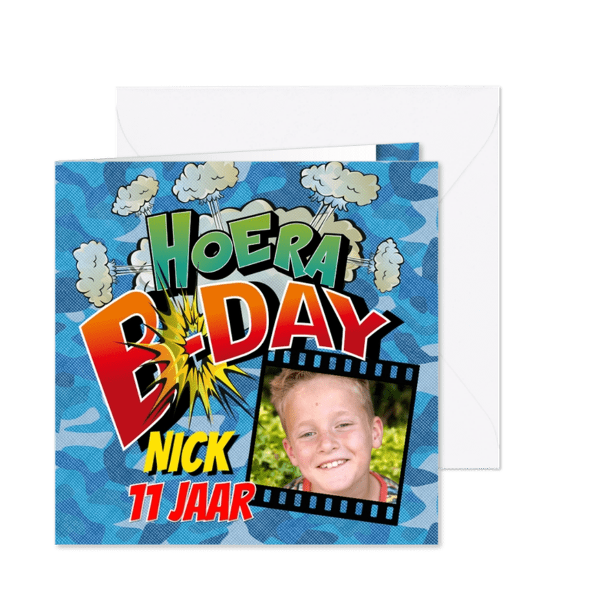 Verjaardag Strip cartoon uitnodiging camouflage - Kaartimpressie