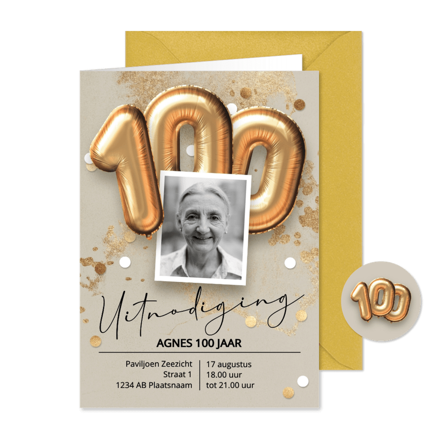Verjaardag uitnodiging 100 jaar foto ballonnen - Kaartimpressie