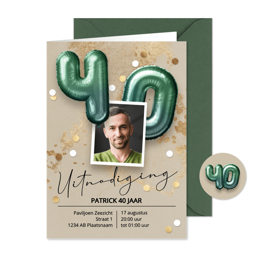 Verjaardag uitnodiging 40 jaar man ballonnen - Kaartimpressie
