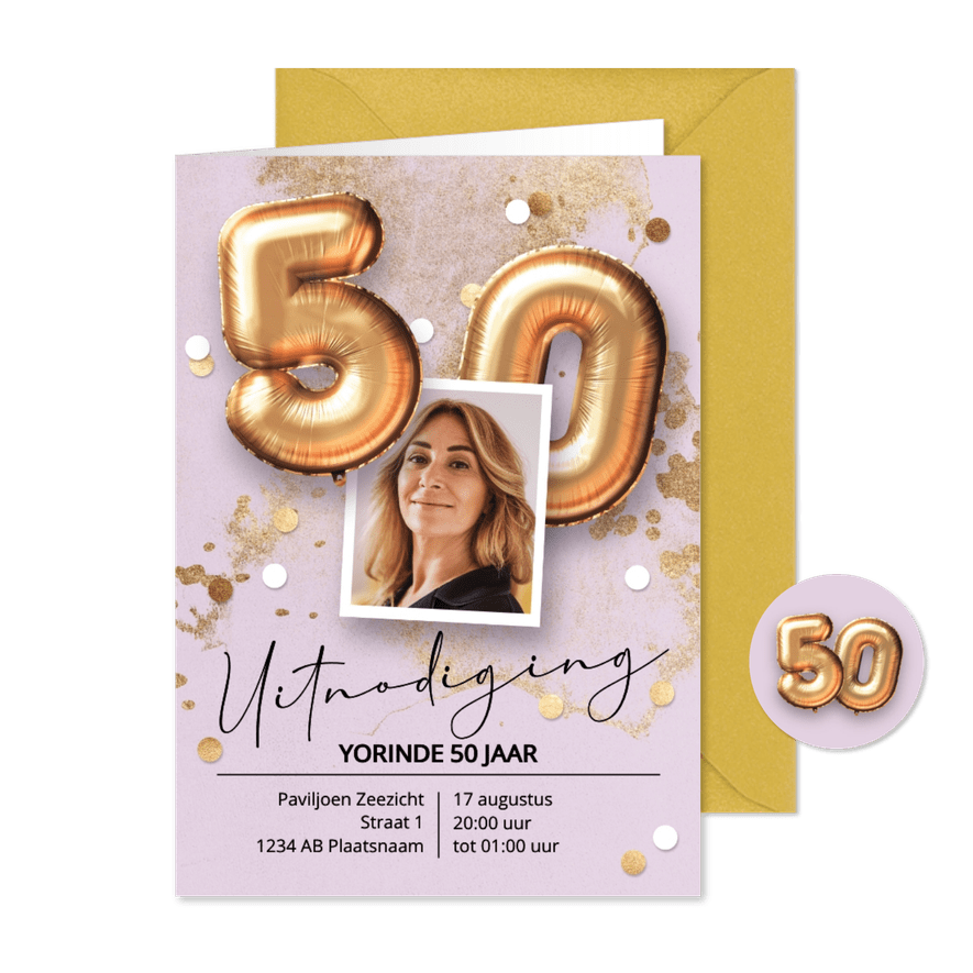Verjaardag uitnodiging 50 jaar sarah ballonnen - Kaartimpressie