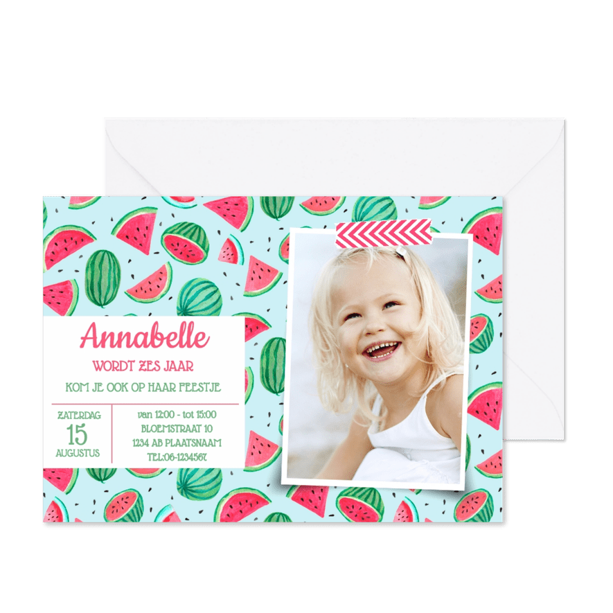 Verjaardagfeestje watermeloen - Kaartimpressie
