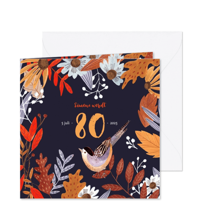 Verjaardagsfeest herfstbladeren - Kaartimpressie