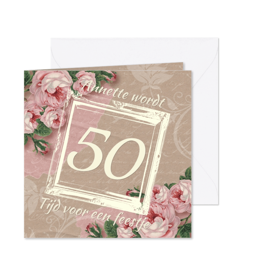 Verjaardagsfeest kraftprint roos - Kaartimpressie