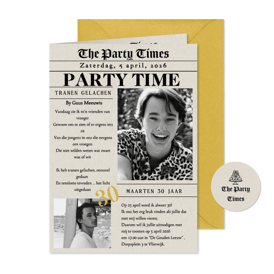 Verjaardagsfeest Krant Feest  - Kaartimpressie