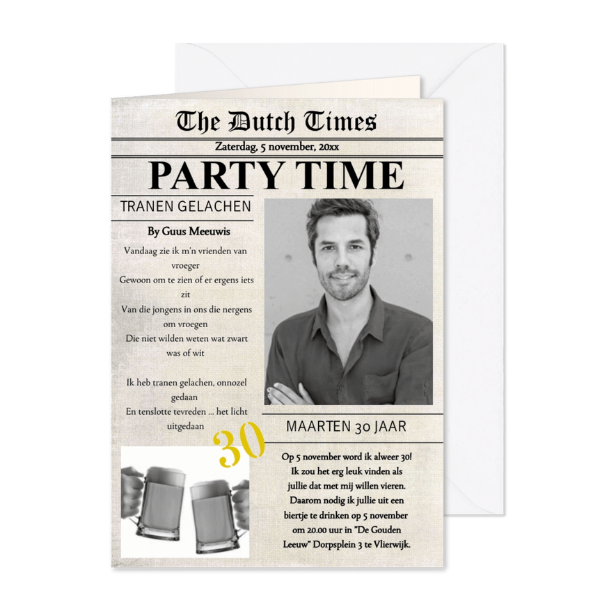 Verjaardagsfeest Krant Feest  - Kaartimpressie