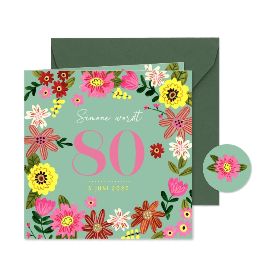 Verjaardagsfeest vrolijke bloemen  - Kaartimpressie