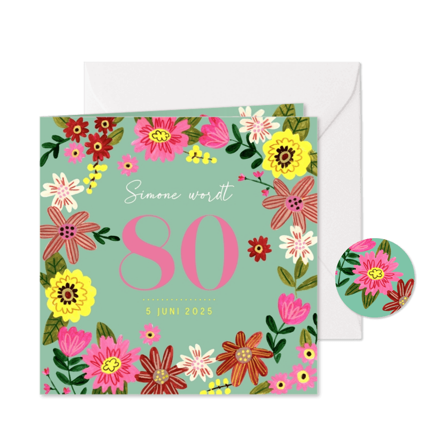 Verjaardagsfeest vrolijke bloemen - Kaartimpressie