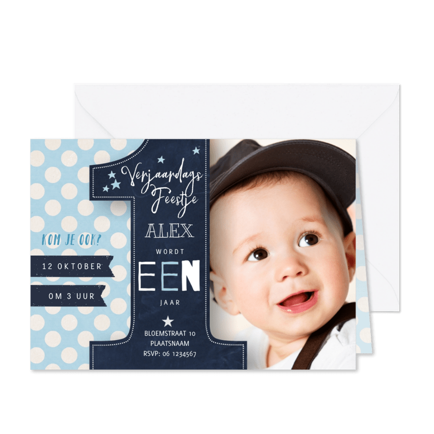 Verjaardagsfeestje 1 jaar Jongen - Kaartimpressie