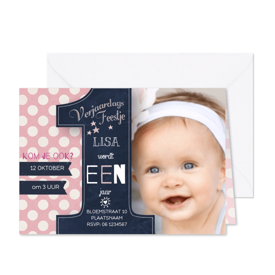 Verjaardagsfeestje 1 jaar Meisje - Kaartimpressie