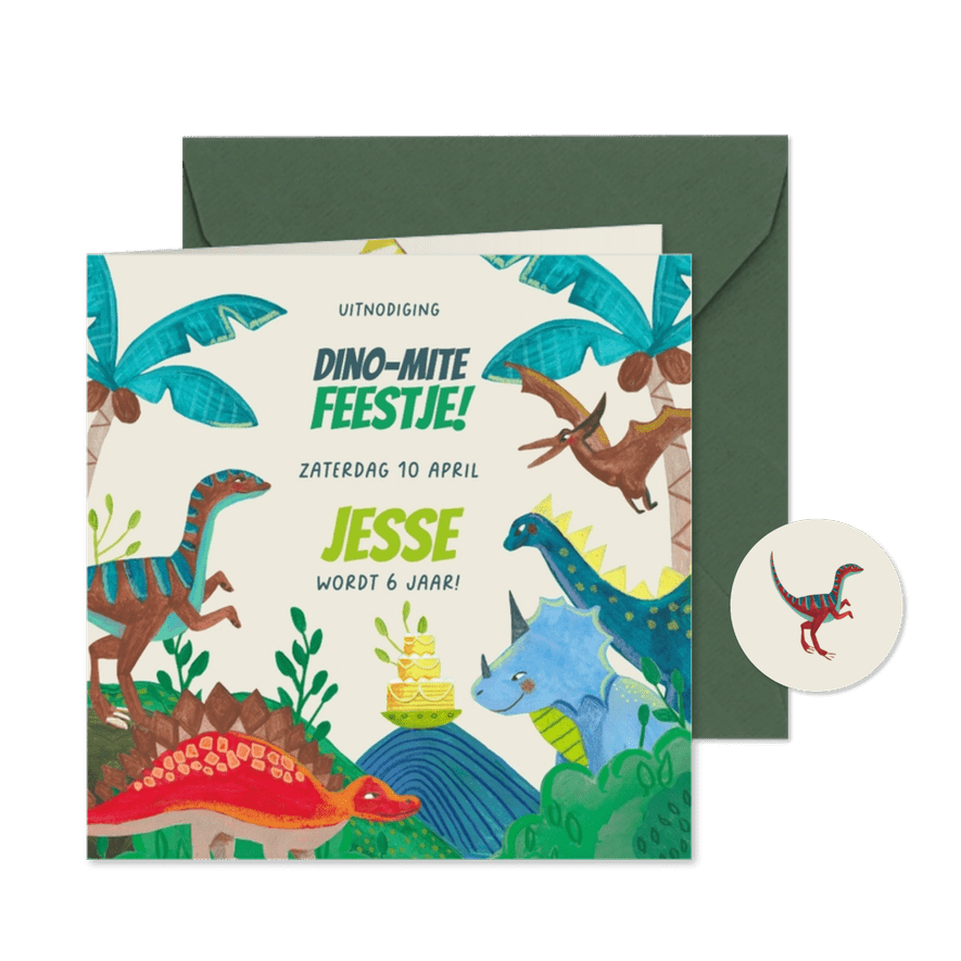 Verjaardagsfeestje dino-mite dinosaurus jungle stoer - Kaartimpressie