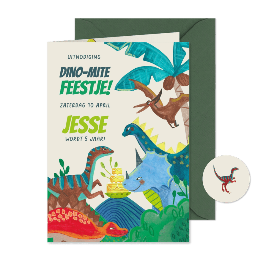 Verjaardagsfeestje dino-mite dinosaurus stoer jungle - Kaartimpressie