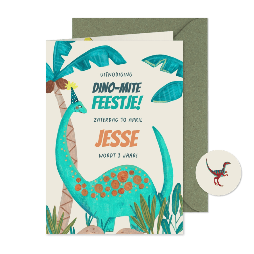 Verjaardagsfeestje dinosaurus jungle dino-mite - Kaartimpressie