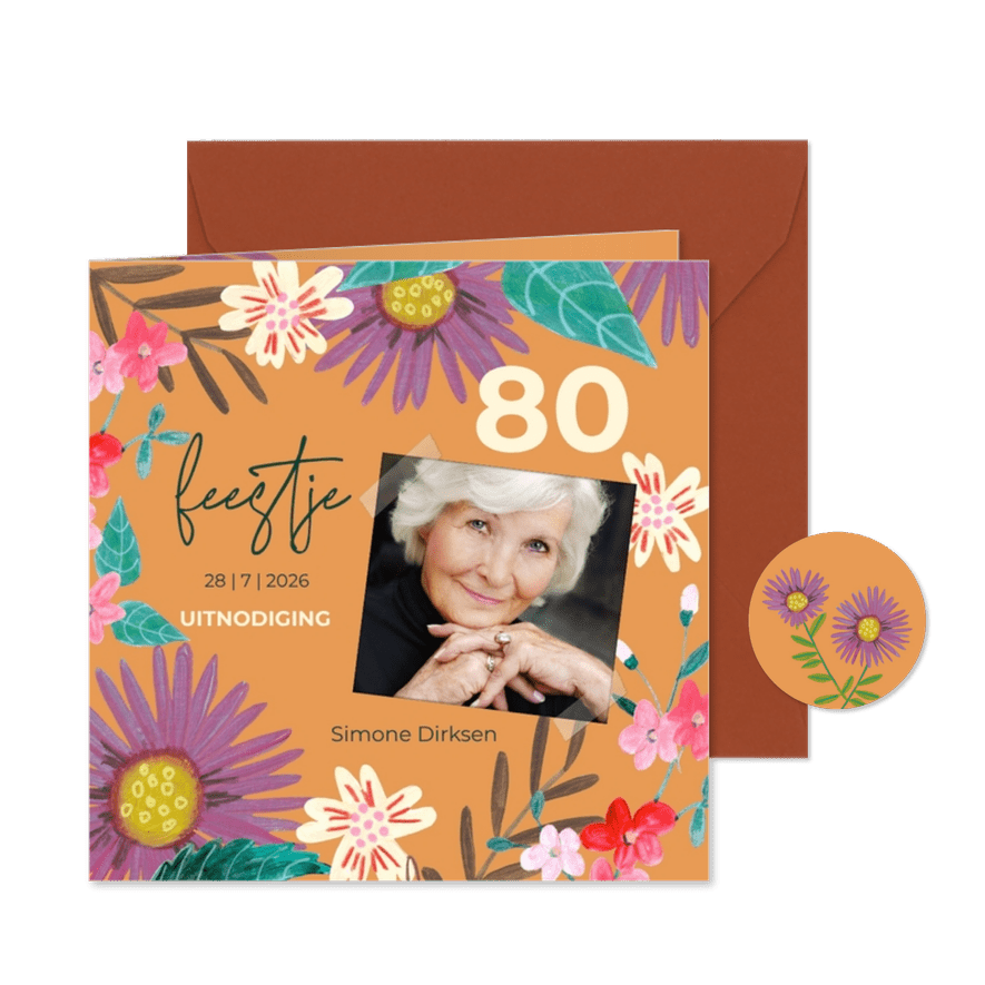 Verjaardagsfeestje moderne bloemen - Kaartimpressie