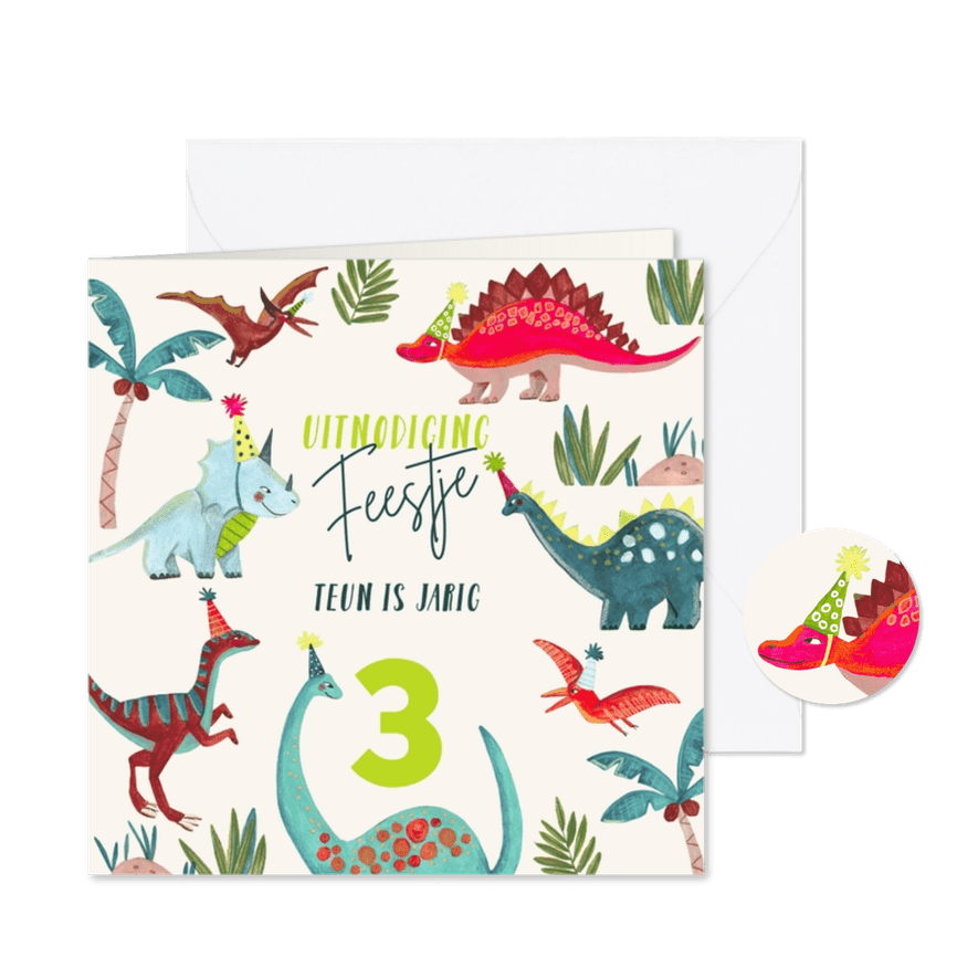 Verjaardagsfeestje stoer dino dinosaurus jungle - Kaartimpressie