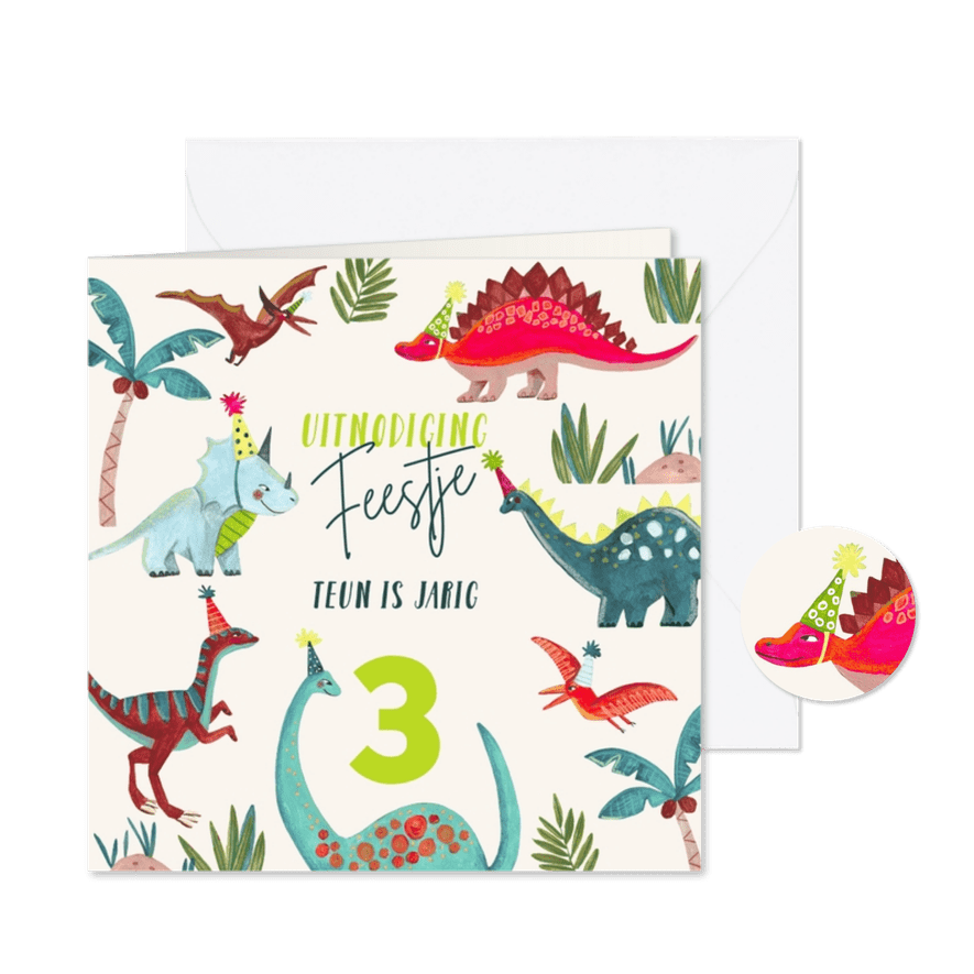 Verjaardagsfeestje stoer dino dinosaurus jungle - Kaartimpressie