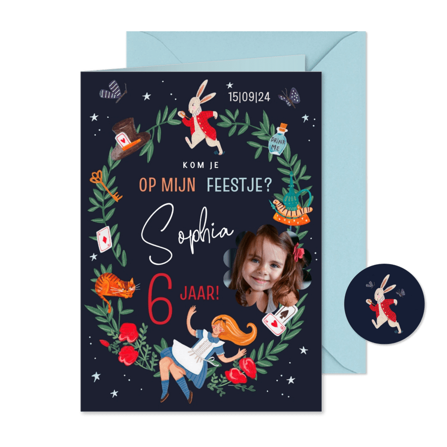 Verjaardagsfeestje trampoline springen als Alice - Kaartimpressie