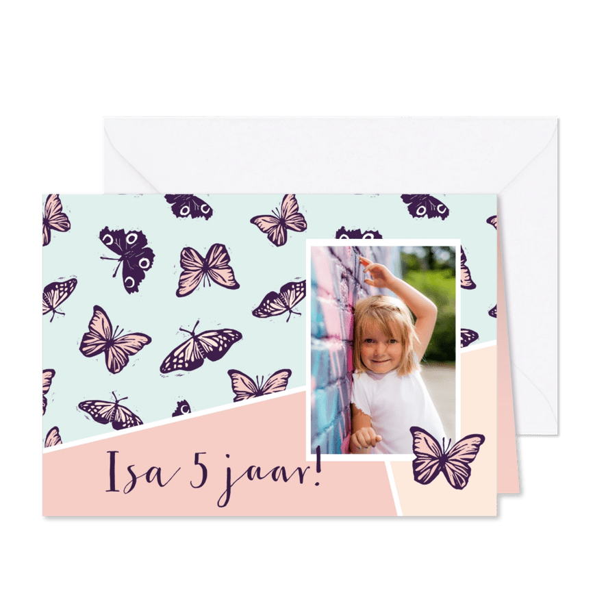 Verjaardagsfeestje vlinders in pastel - Kaartimpressie
