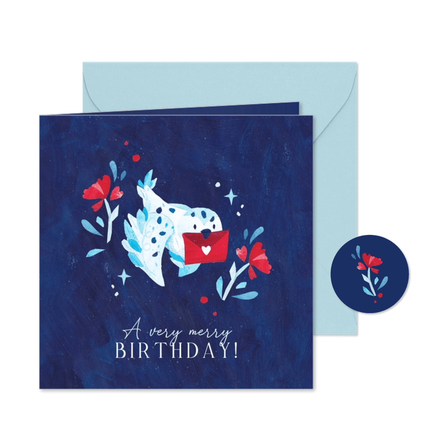 Verjaardagskaart kerst met uil en bloemen - Kaartimpressie