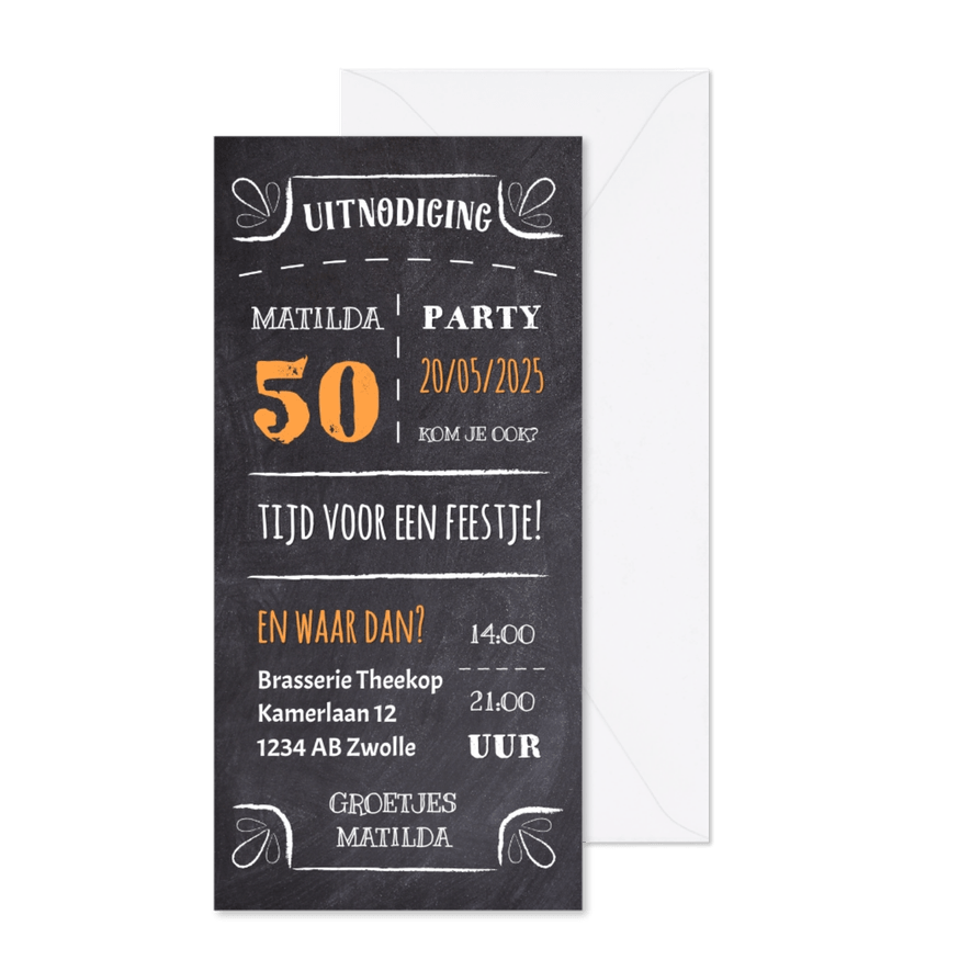 Verjaardagskaart krijt langwerpig - DH - Kaartimpressie