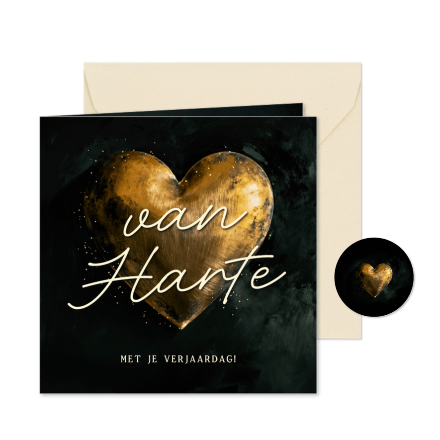 Verjaardagskaartje kerst van harte gouden hart  - Kaartimpressie