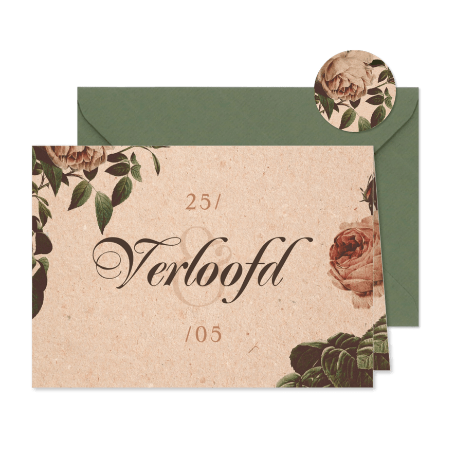 Verloofd kaart vintage met bloemen - Kaartimpressie