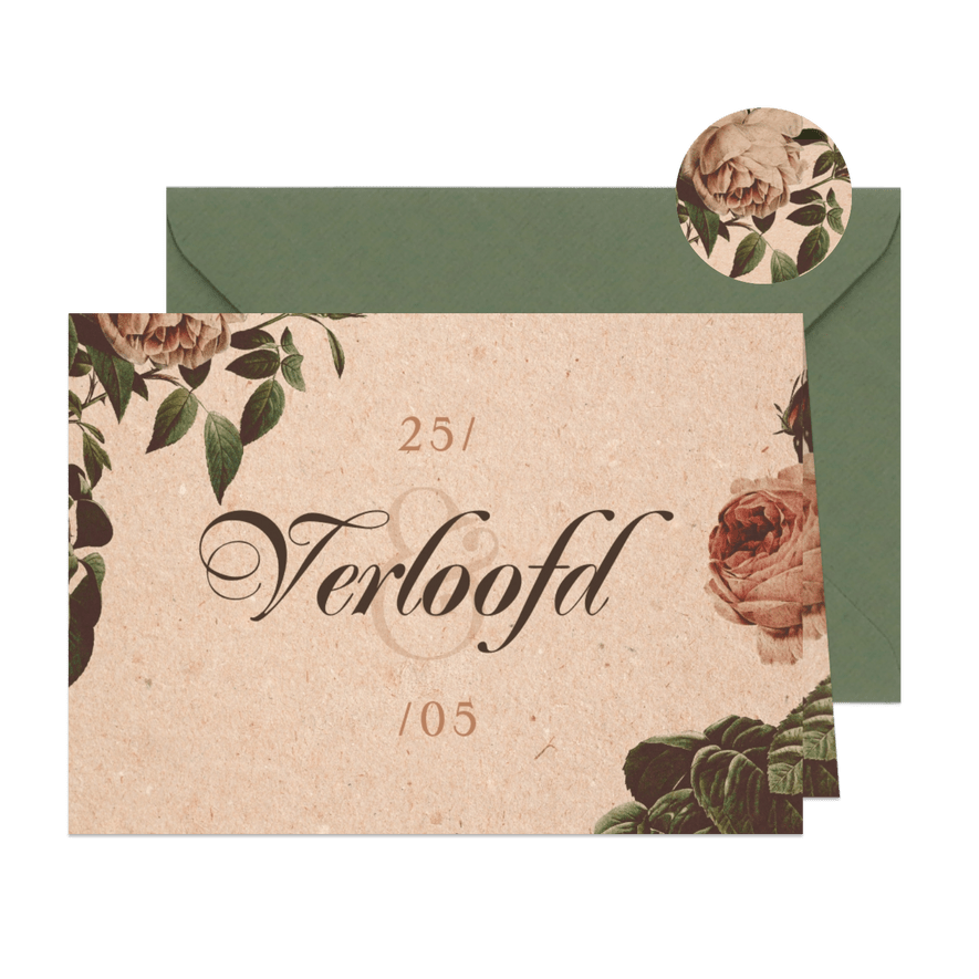 Verloofd kaart vintage met bloemen - Kaartimpressie