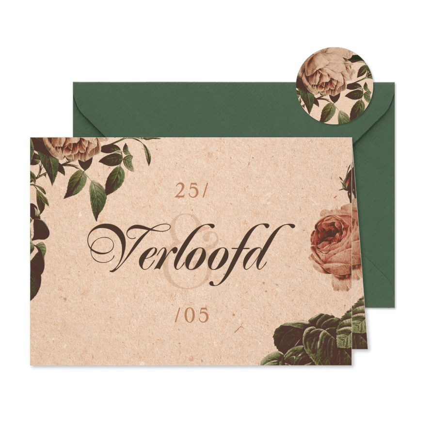 Verloofd kaart vintage met bloemen - Kaartimpressie