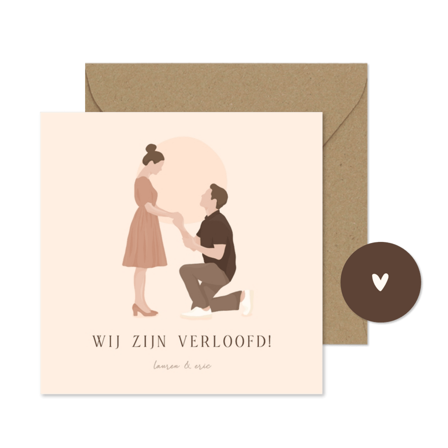Verlovingskaart met illustratie portret van aanzoek - Kaartimpressie