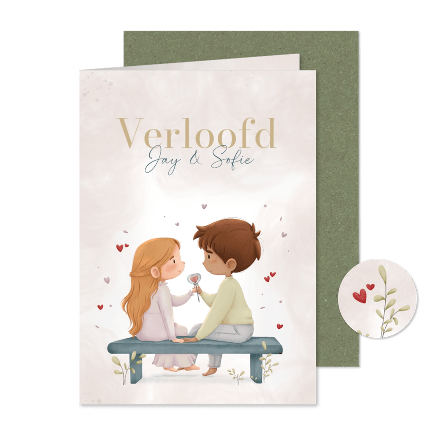 Verlovingskaart met schattige illustratie van stel - Kaartimpressie