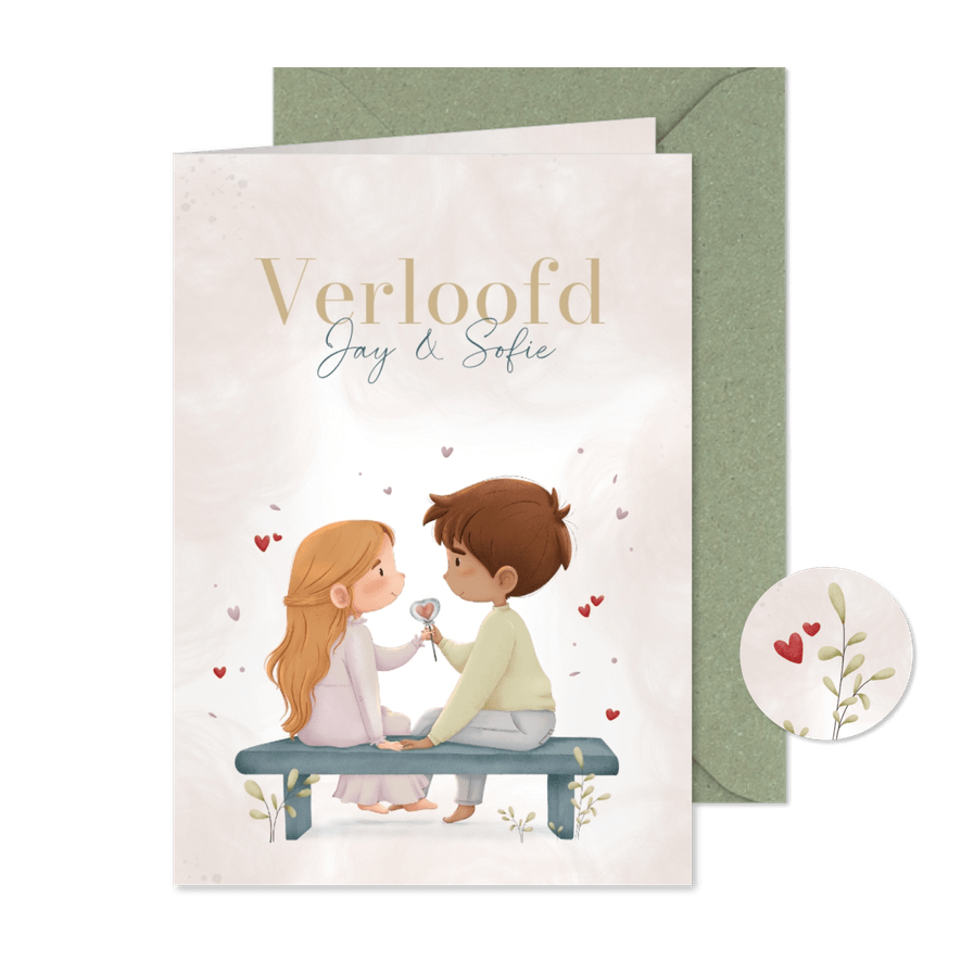 Verlovingskaart met schattige illustratie van stel - Kaartimpressie