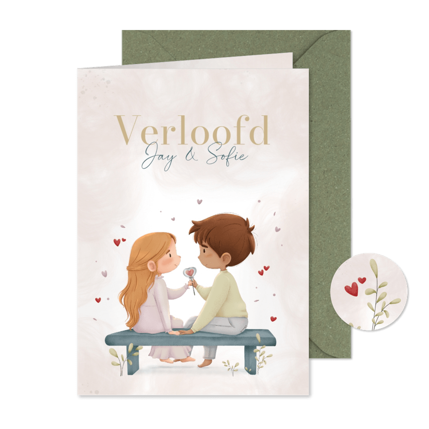 Verlovingskaart met schattige illustratie van stel - Kaartimpressie
