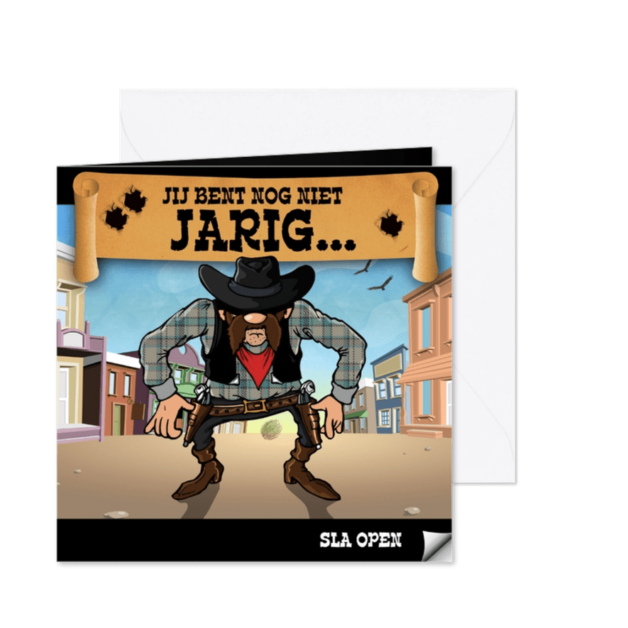 Verrassende uitnodiging met maffe cowboy - Kaartimpressie