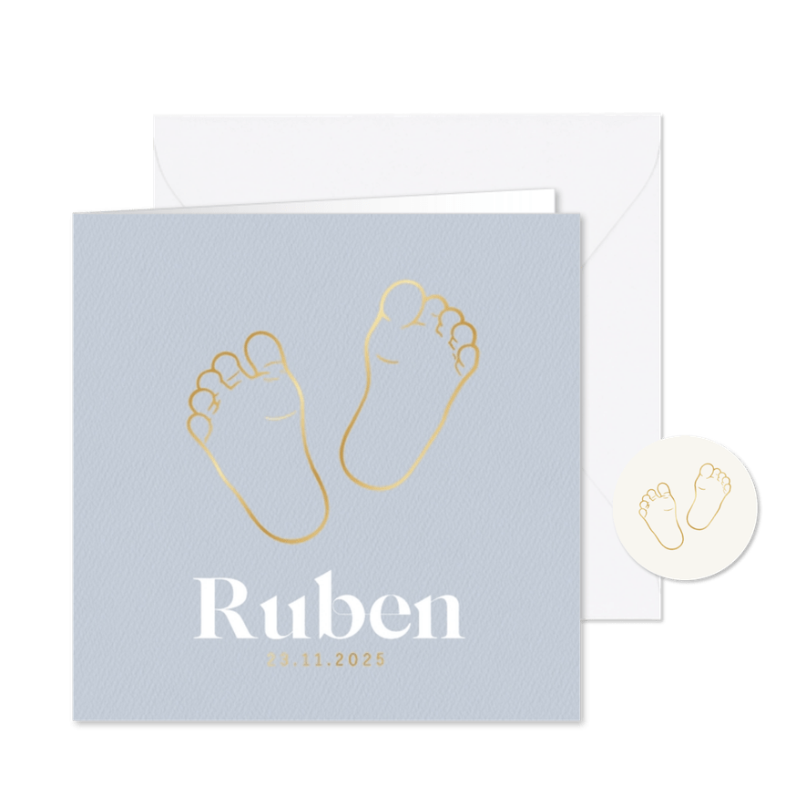 Vierkant geboortekaartje met babyvoetjes kleur aanpasbaar - Kaartimpressie