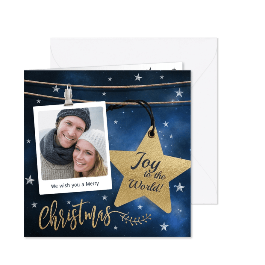 Vierkante blauwe kerstkaart foto ster - Kaartimpressie