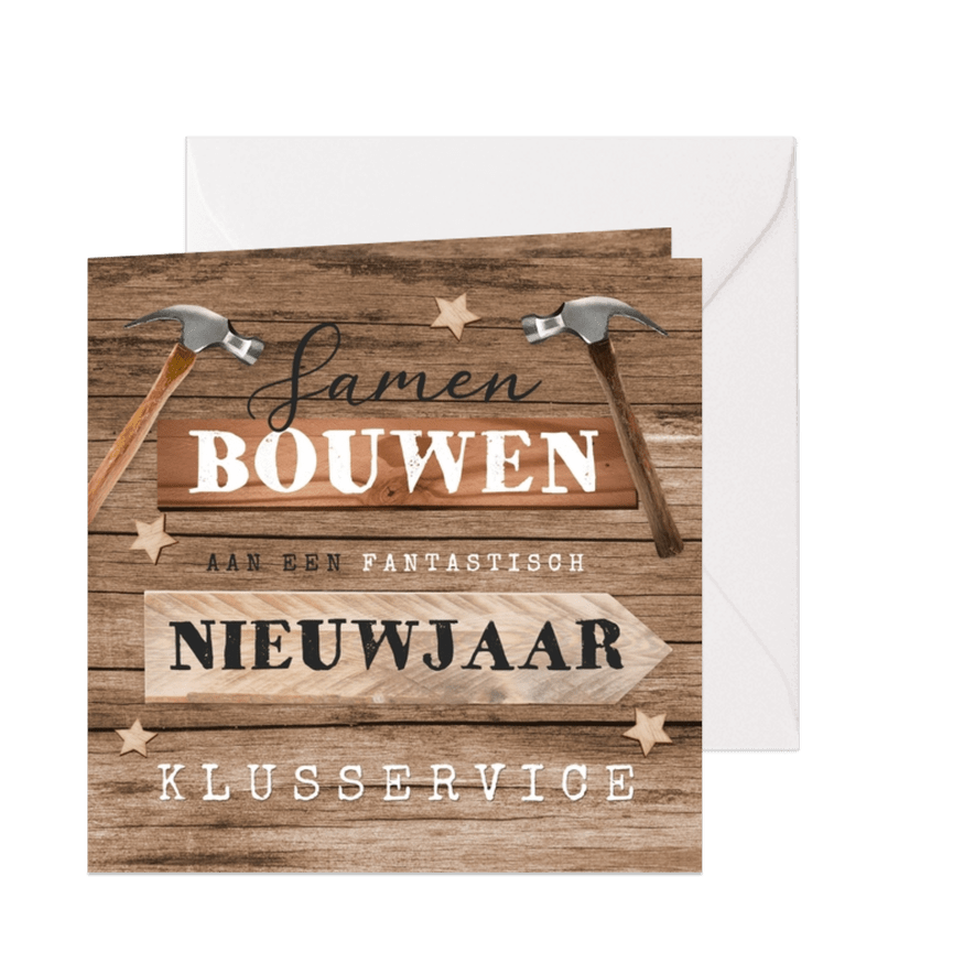 Vierkante zakelijke kerstkaart bouwbedrijf klussen hout - Kaartimpressie