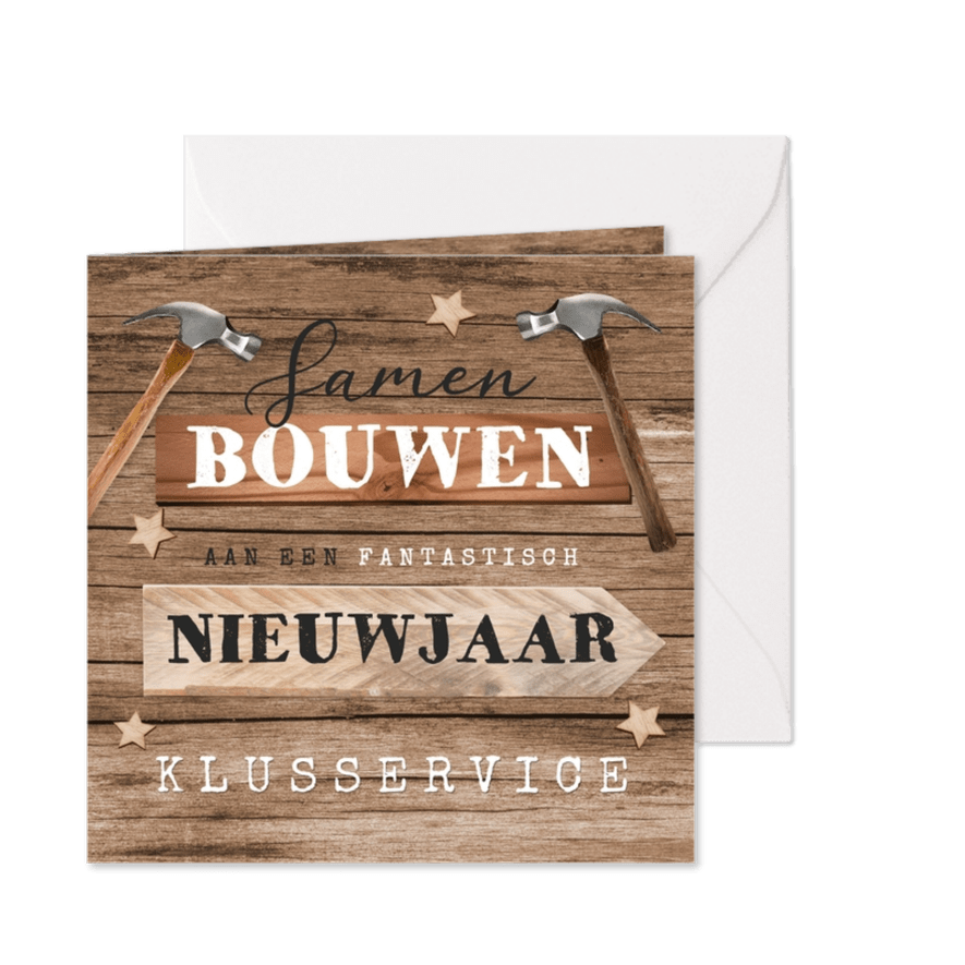 Vierkante zakelijke kerstkaart bouwbedrijf klussen hout - Kaartimpressie