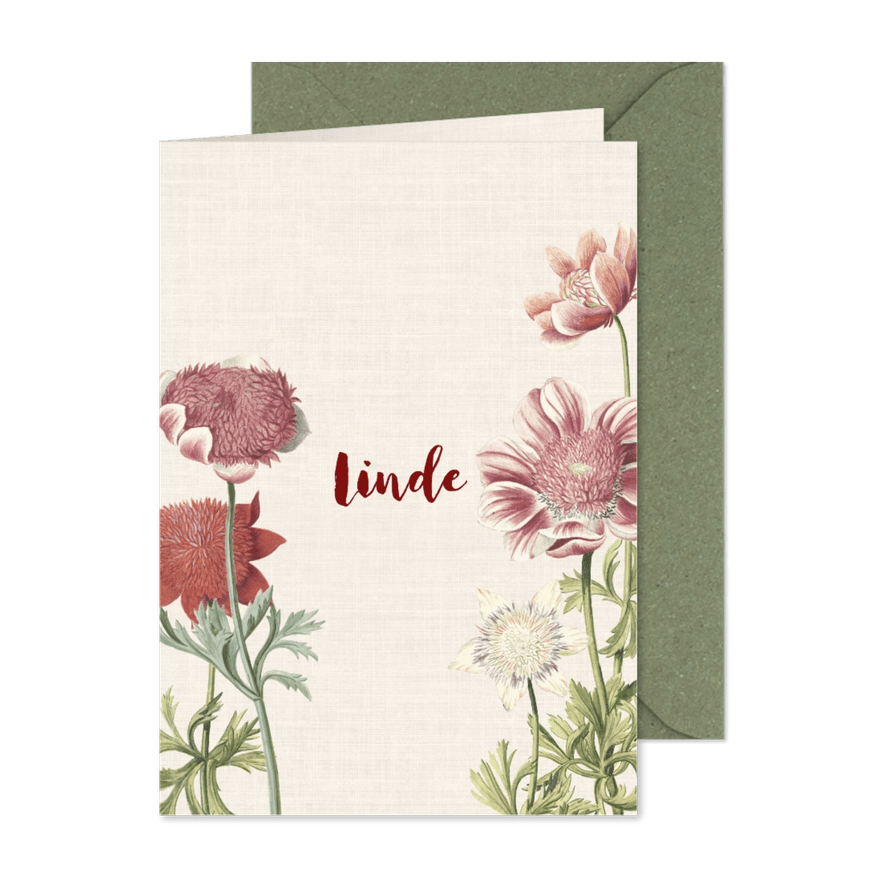 Vintage geboortekaartje voor een meisje met anemonen - Kaartimpressie