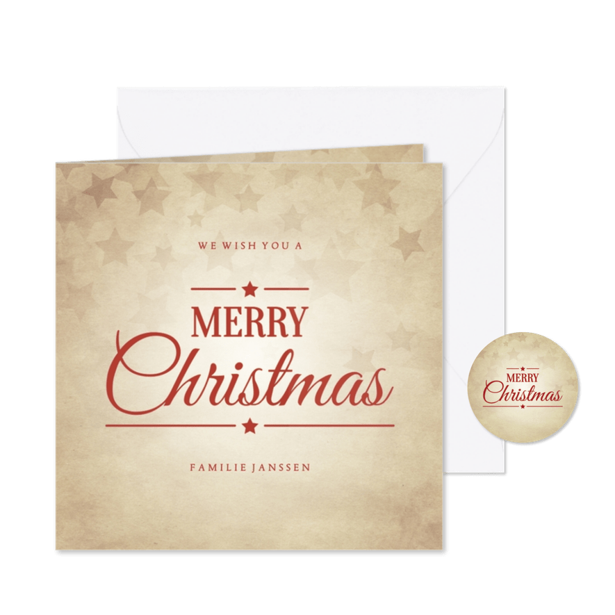 Vintage kerstkaart Merry Christmas met sterren - Kaartimpressie