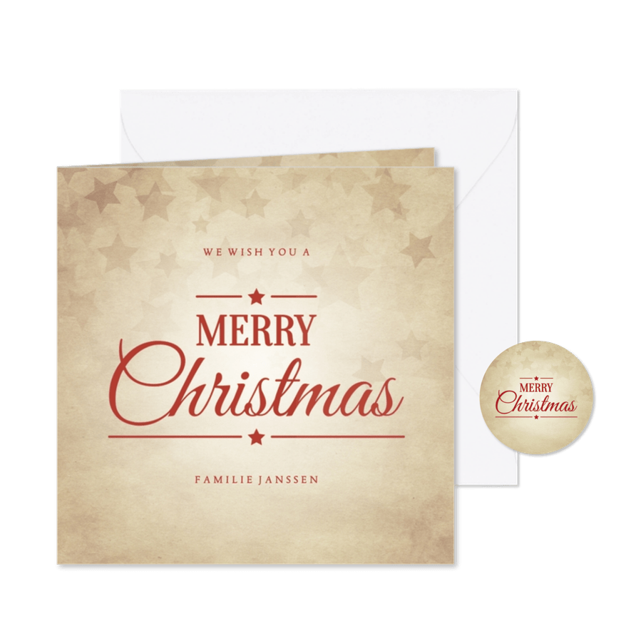 Vintage kerstkaart Merry Christmas met sterren - Kaartimpressie