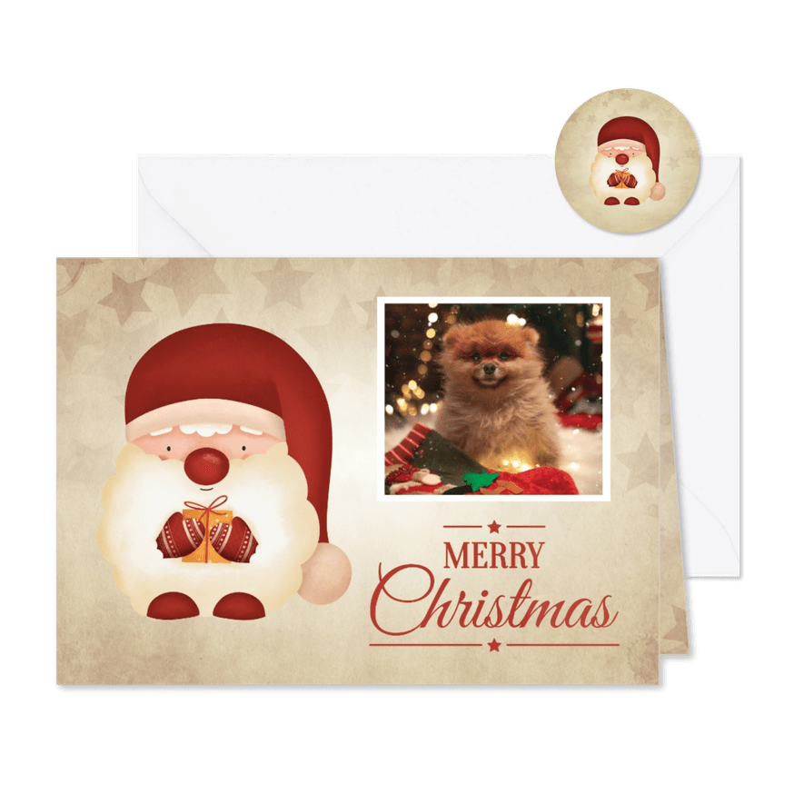 Vintage kerstkaart met foto en kerstkabouter  - Kaartimpressie