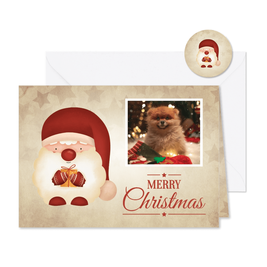 Vintage kerstkaart met foto en kerstkabouter - Kaartimpressie