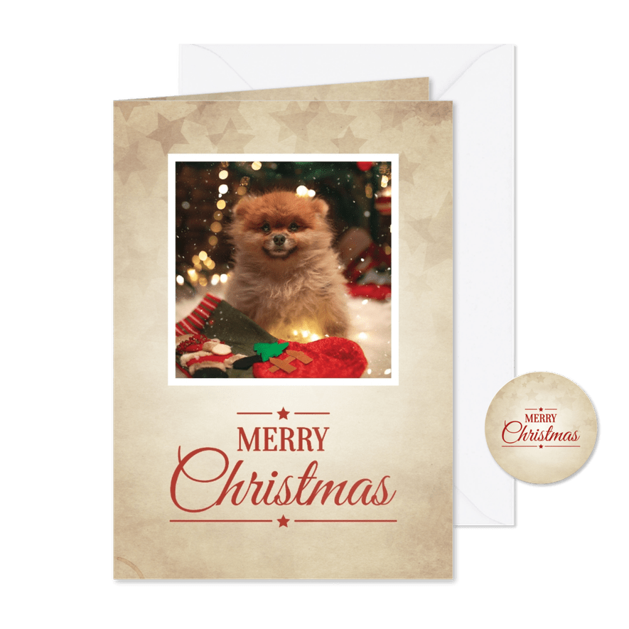 Vintage kerstkaart met foto Merry Christmas - Kaartimpressie