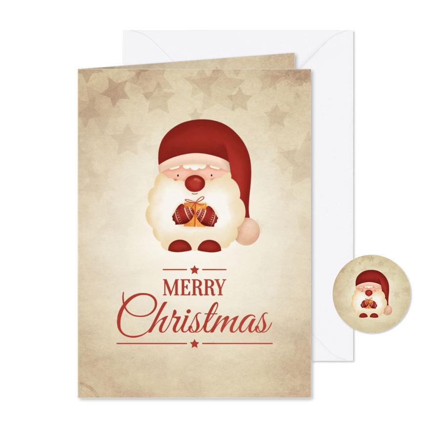 Vintage kerstkaart met kerstkabouter Merry Christmas - Kaartimpressie