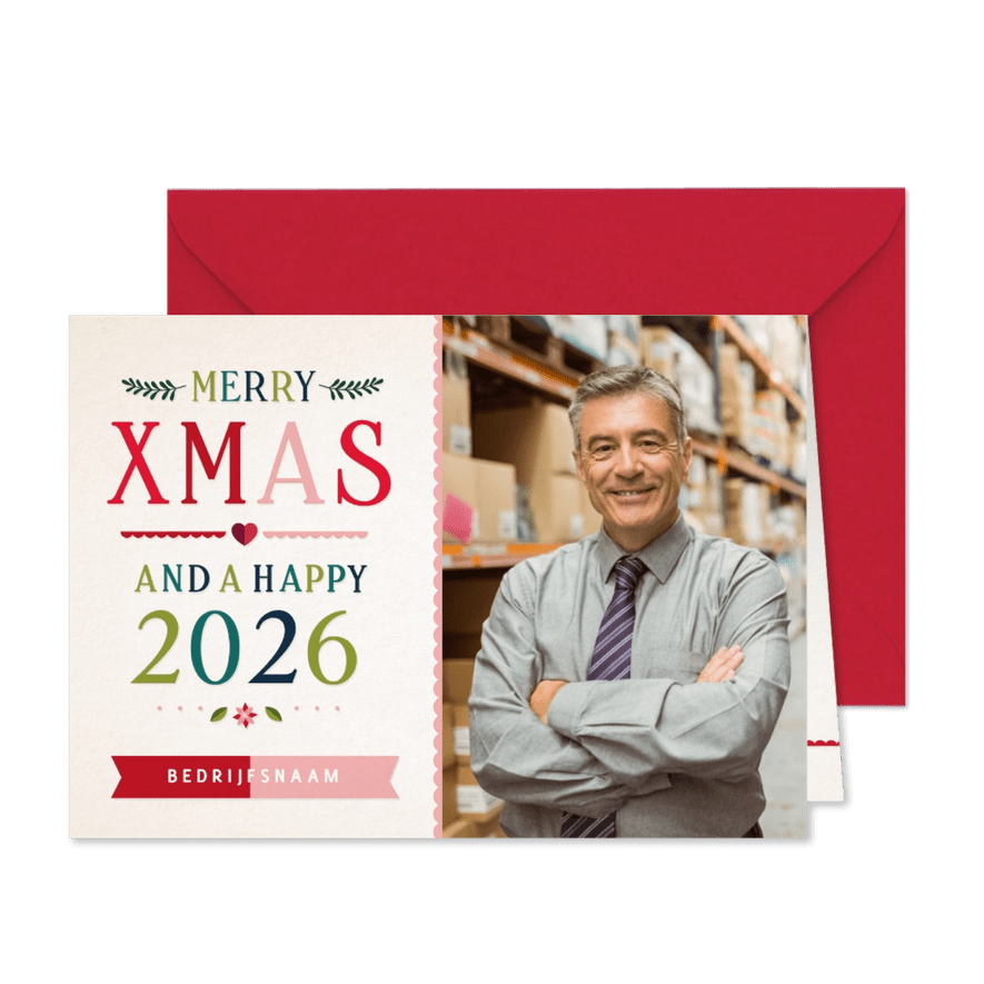 Vintage kerstlook zakelijke kerstkaart met eigen foto - Kaartimpressie