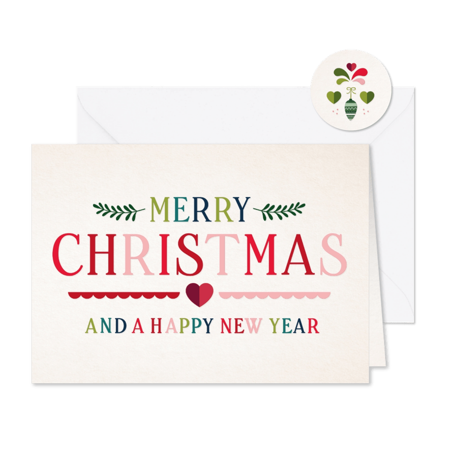 Vintage look kerstkaart met tekst Merry Christmas en takjes - Kaartimpressie