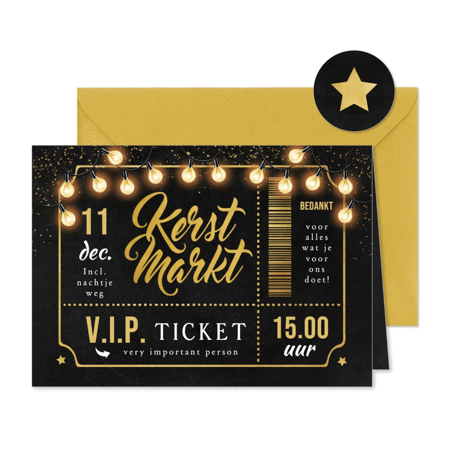 VIP ticket kerstmarkt goud lampjes - Kaartimpressie