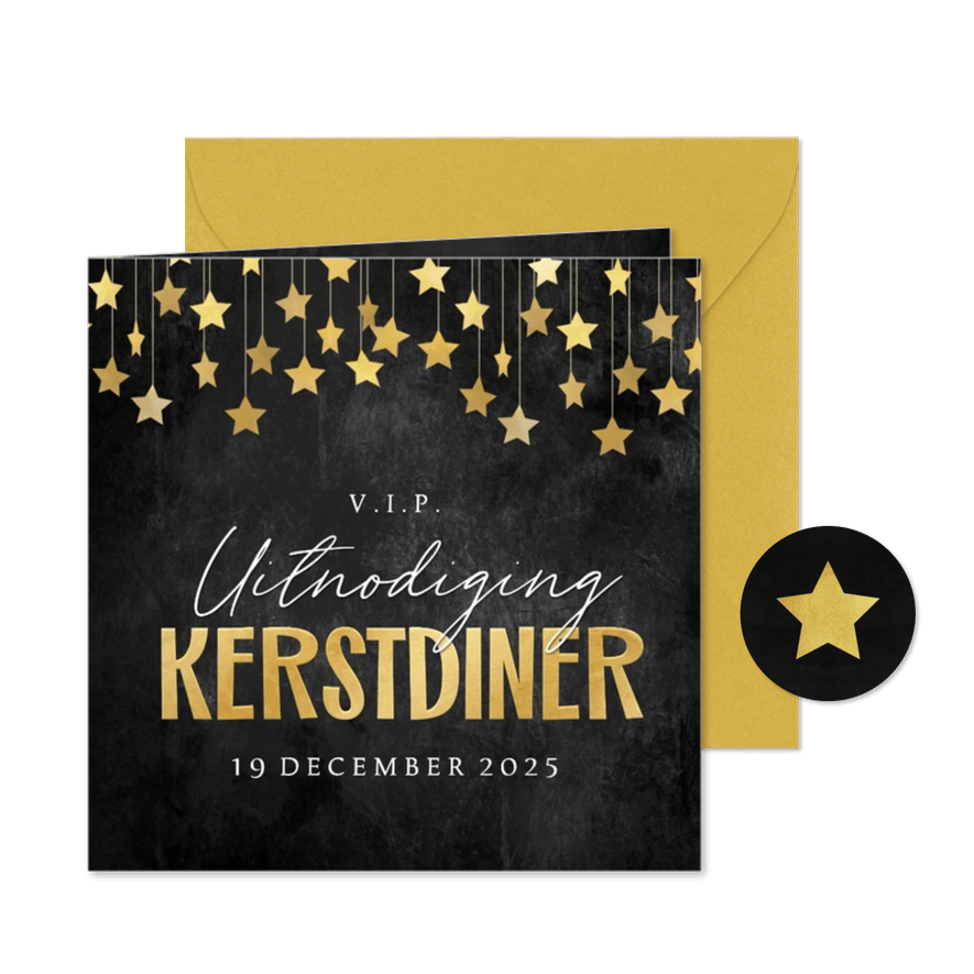 VIP uitnodigingskaart kerstdiner zakelijk sterren krijtbord - Kaartimpressie