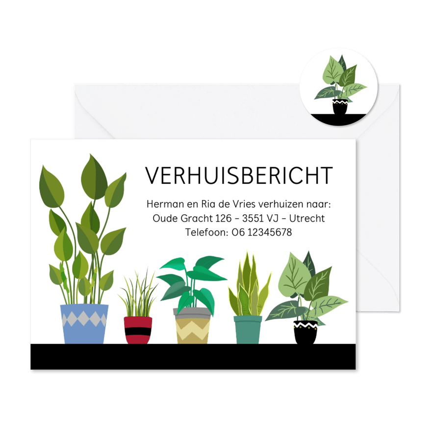 Vlotte verhuiskaart met verschillende planten - Kaartimpressie
