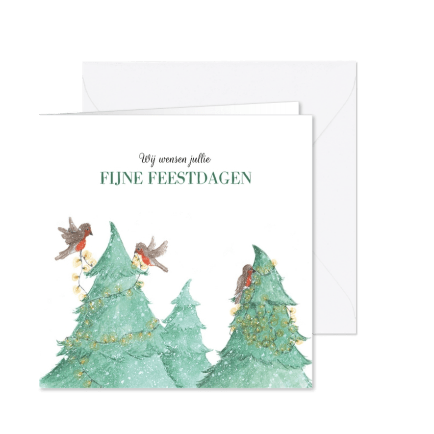 Vogeltjes met kerstlichtjes - Kaartimpressie