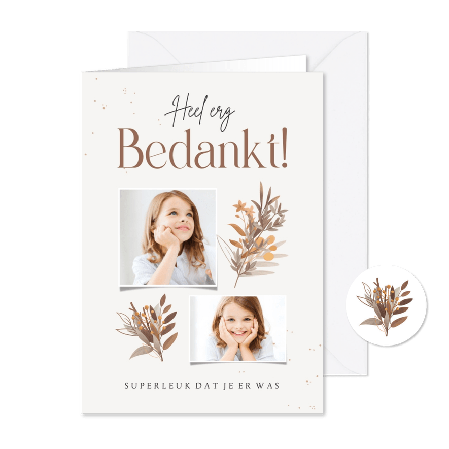Vormsel communie bladeren bloemen foto bedankt kruis - Kaartimpressie